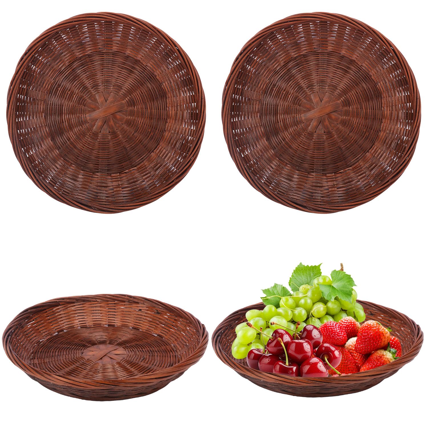Kukmakri porta-platos de bambú tejido a mano, 10 pulgadas, conjunto de 4, estable y duradero