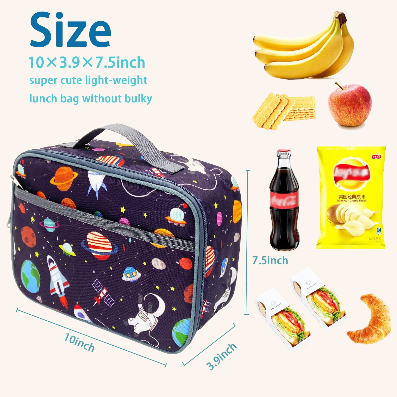 Frente de la lonchera astronauta Kulle, bolsillo extra para condimentos