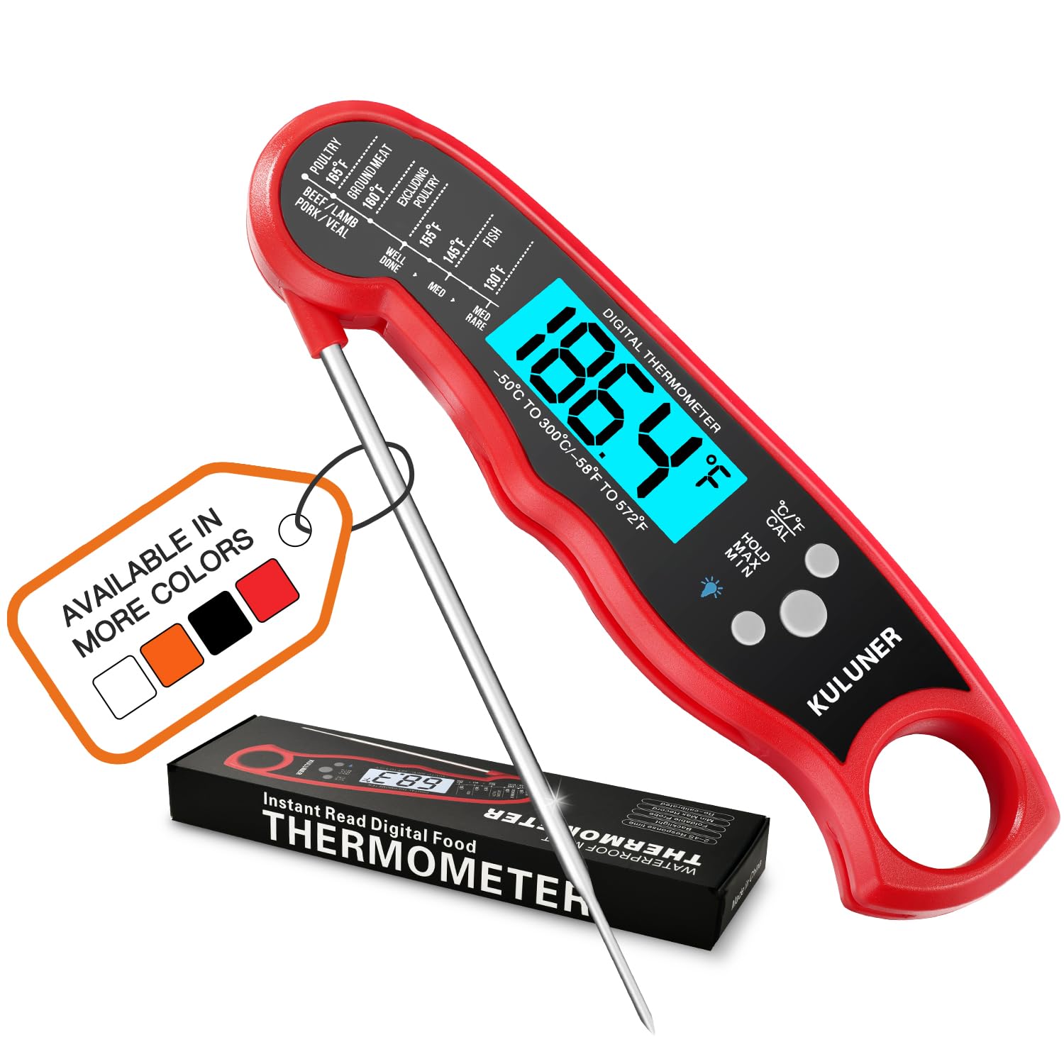 KULUNER TP-01 termómetro para carnes con sonda plegable, lectura rápida.