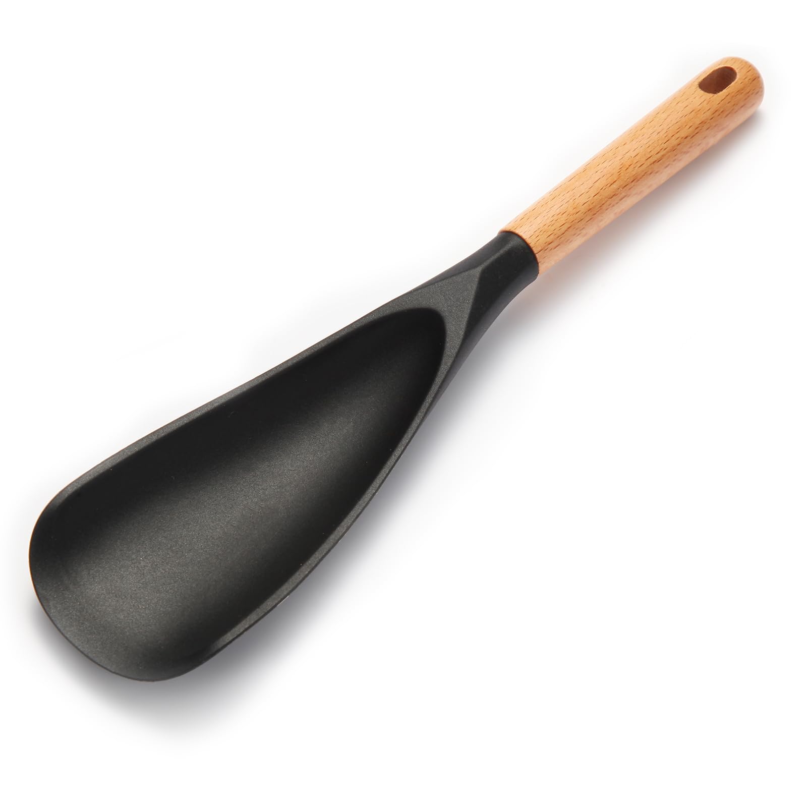 Cuchara de silicona Kunovo para cocinar con mango de madera, segura para ollas antiadherentes.