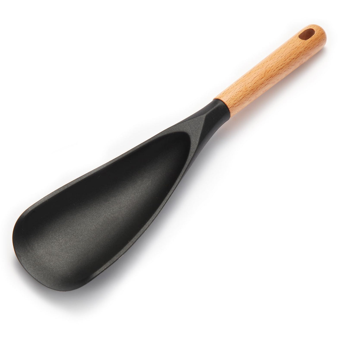 Cuchara de silicona Kunovo para cocinar con mango de madera, segura para ollas antiadherentes.