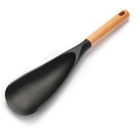 Cuchara de silicona Kunovo para cocinar con mango de madera, segura para ollas antiadherentes.