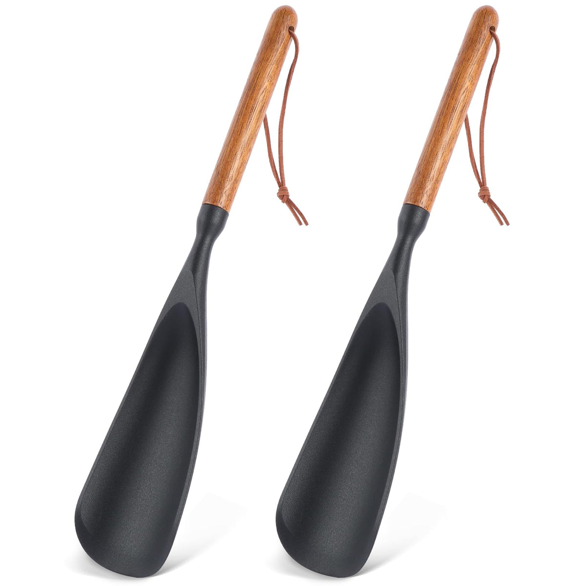 Kunovo espátula y cucharón de silicona con mango de madera negro para uso en sartenes antiadherentes