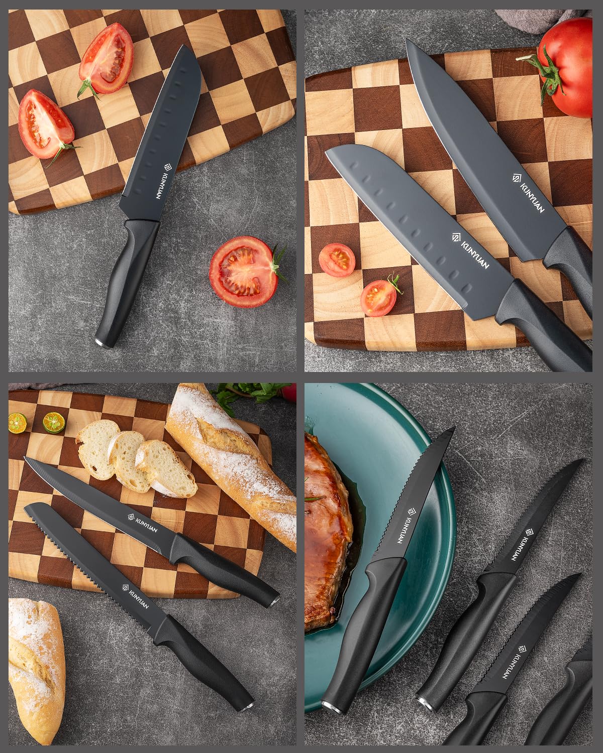 KUNYUAN cuchillo rebanar 8 pulgadas, cortes uniformes en carnes