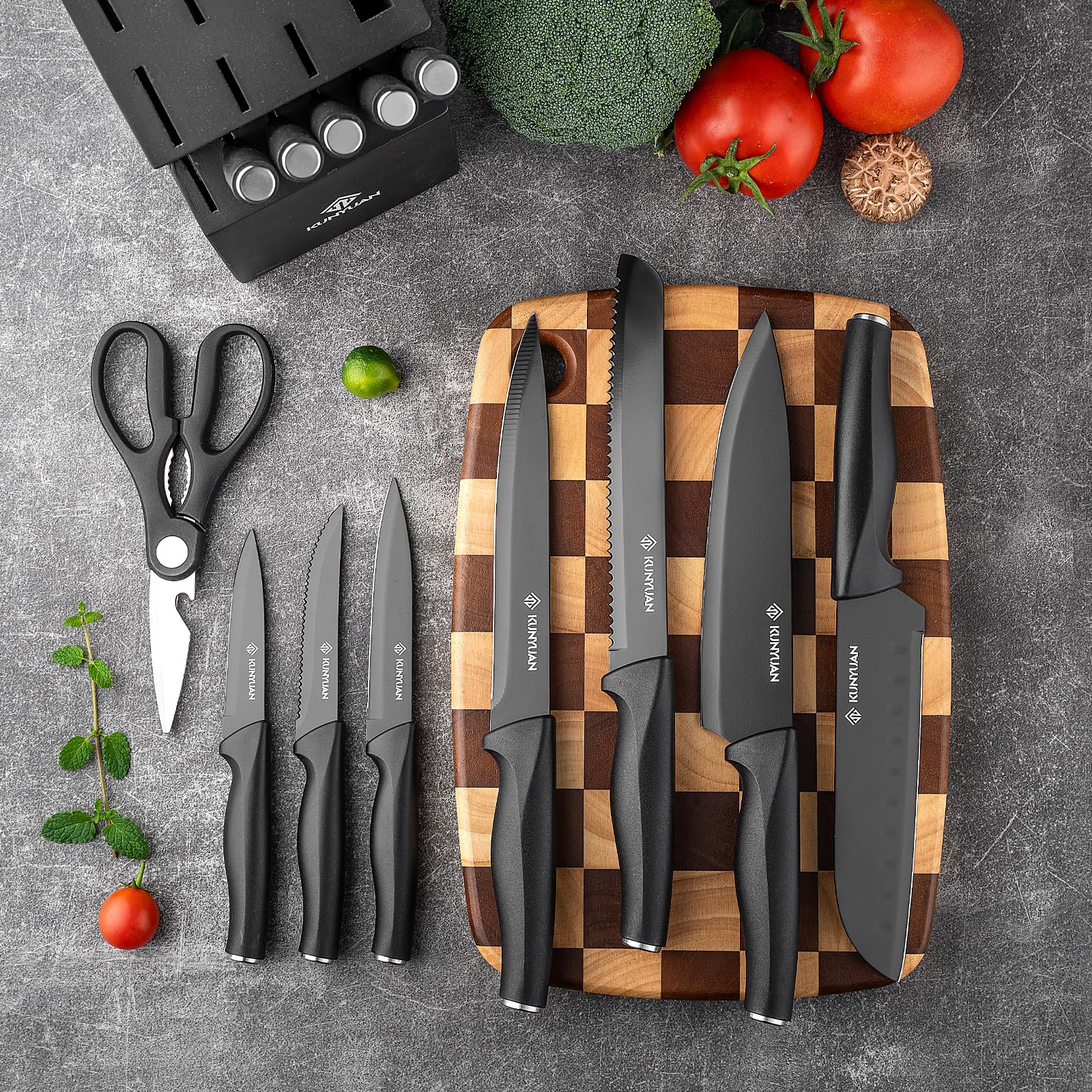 KUNYUAN cuchillo santoku 7 pulgadas, versátil para picado y verduras