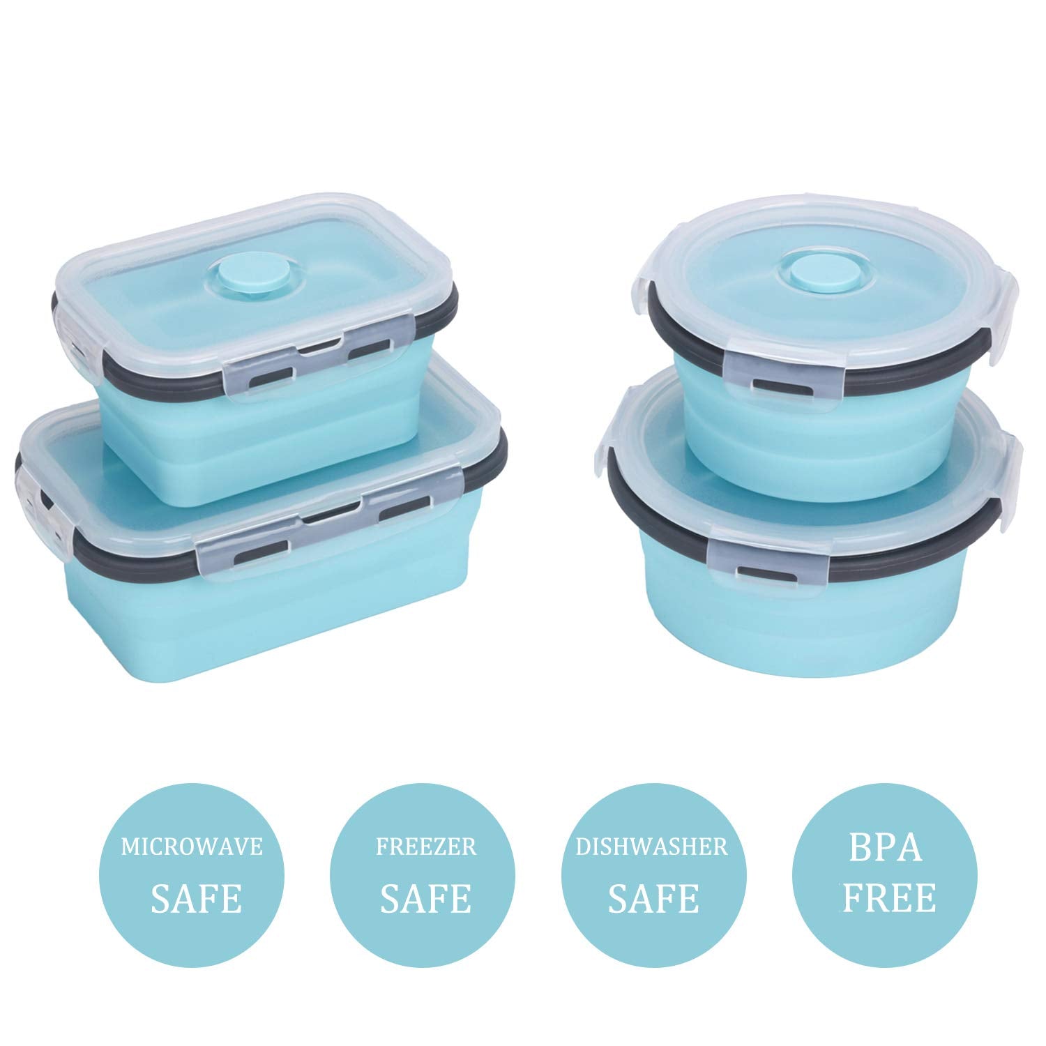KUON contenedor colapsable 350 ml cuadrado, práctico para almuerzos en la oficina