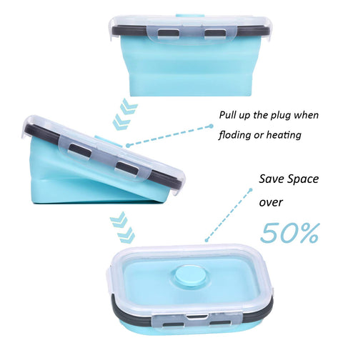 KUON contenedor colapsable 500 ml redondo, apto para microondas y comidas para llevar