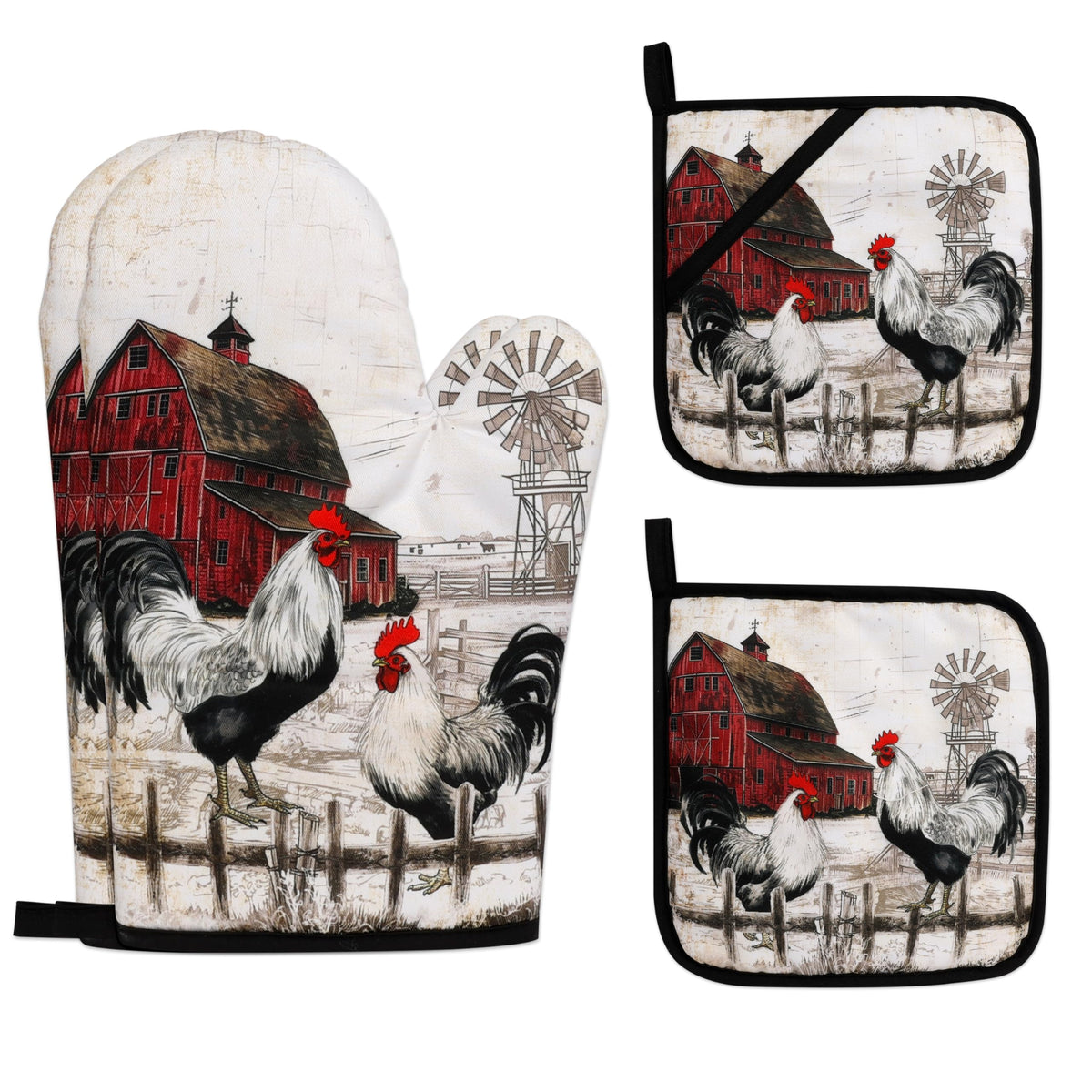 Guantes de horno Kupenya con estampado de gallo para manejo seguro de bandejas
