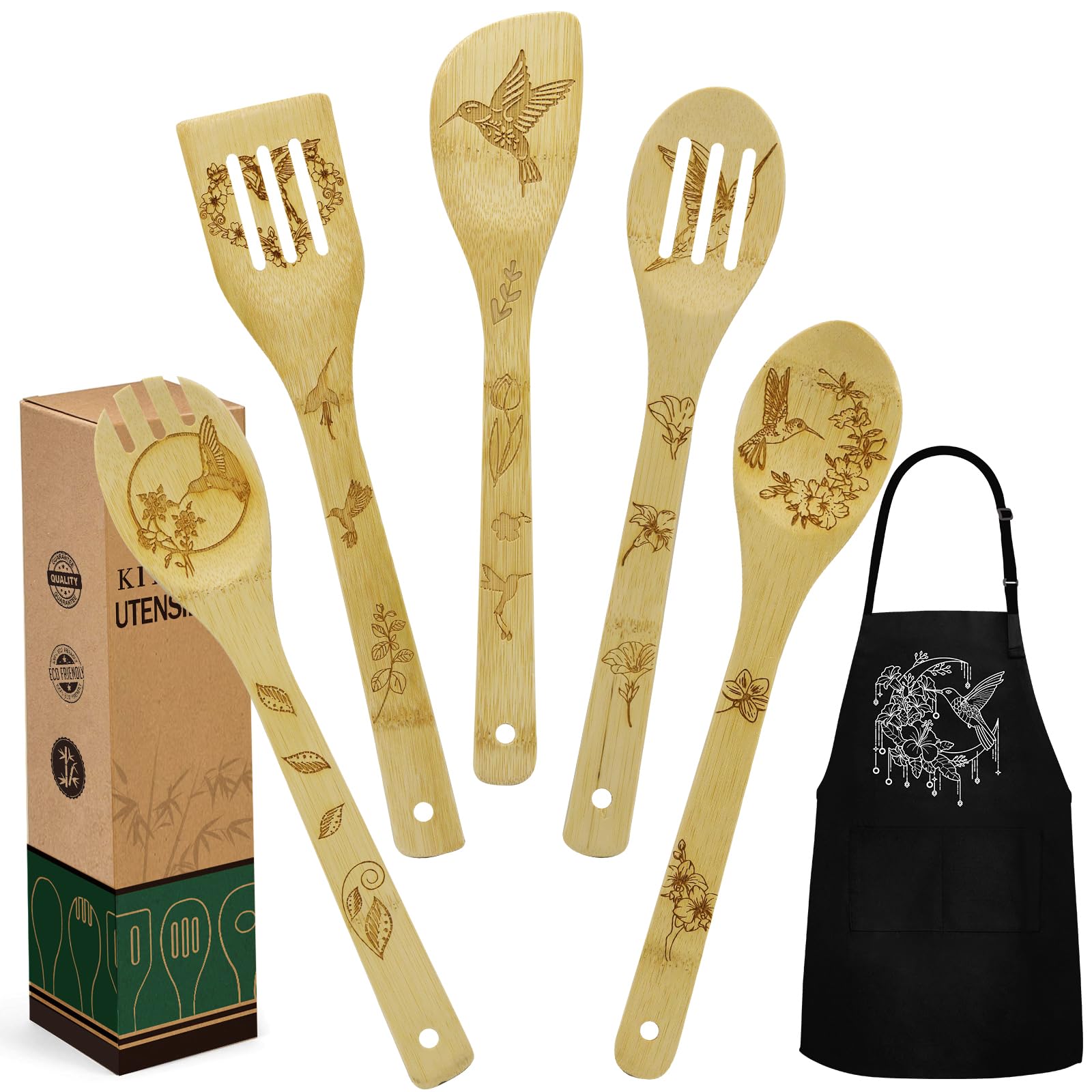 Kupnos juego de utensilios de cocina de bambú, práctico para cocinar con estilo.