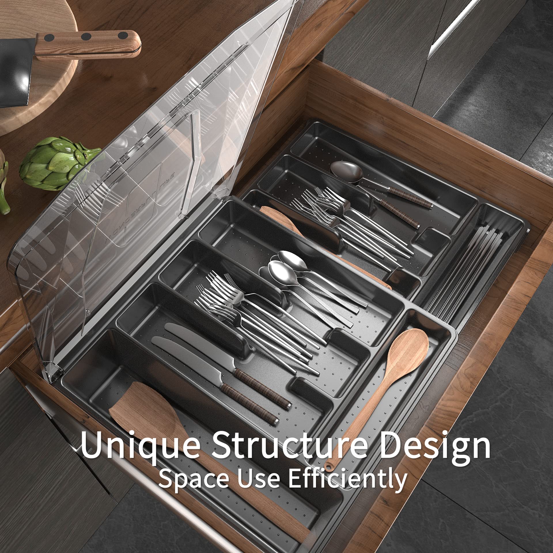 Kurberson organizador color negro con tapa, diseño elegante para la cocina.
