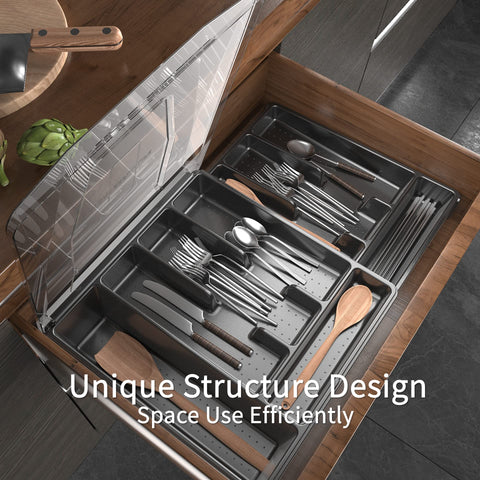 Kurberson organizador color negro con tapa, diseño elegante para la cocina.