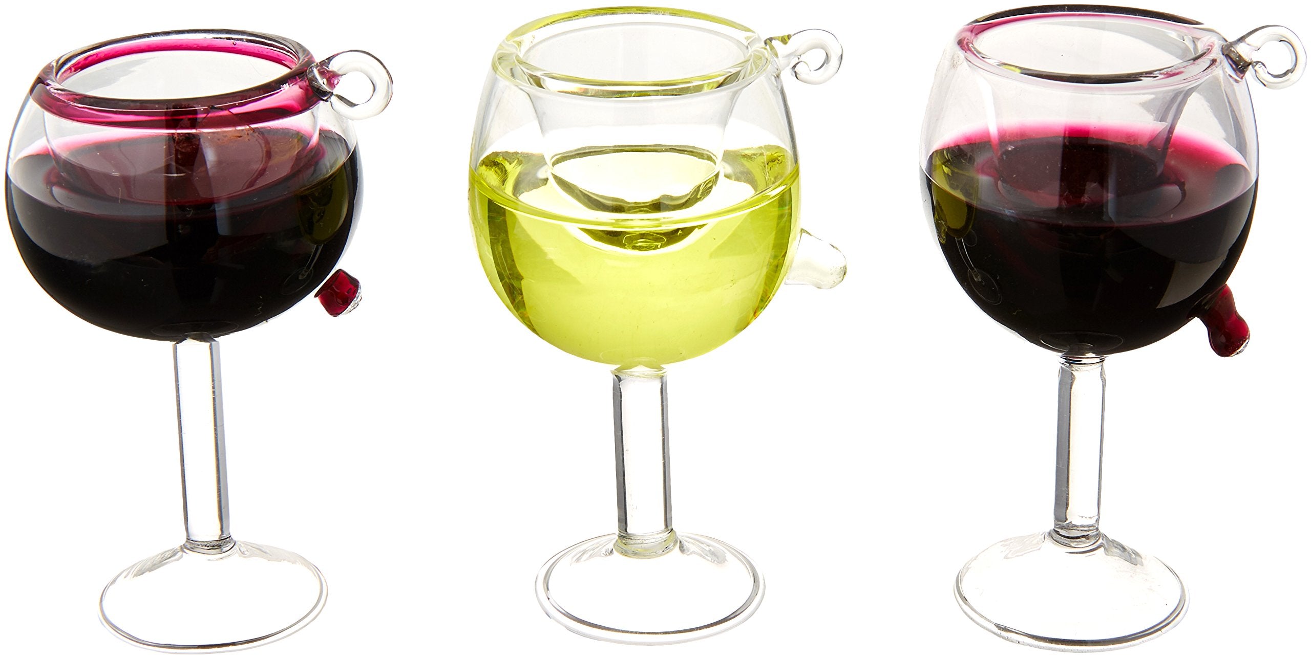 Kurt S. Adler, ornamento copa de vino en cristal, conjunto de 3 para decorar el árbol.