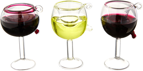 Kurt S. Adler, ornamento copa de vino en cristal, conjunto de 3 para decorar el árbol.