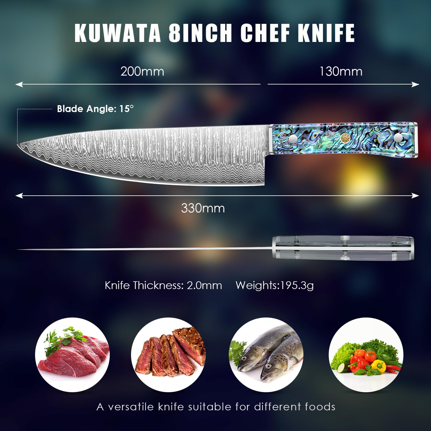 Cuchillo Kuwata mango G10 con abalon ergonómico para un agarre estable
