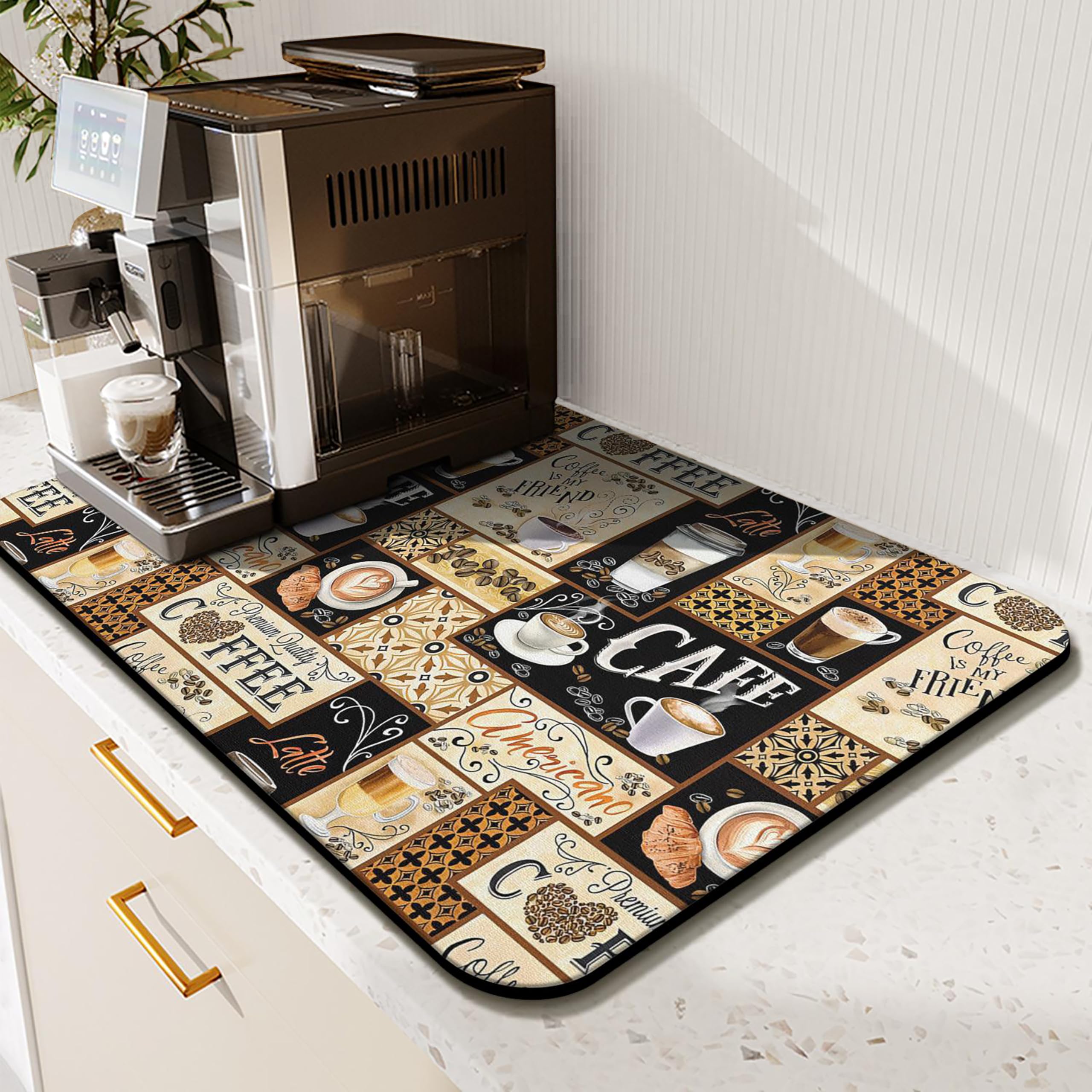 Kuyig Home Alfombrilla para Café 19x12, absorbe derrames y protege la encimera.