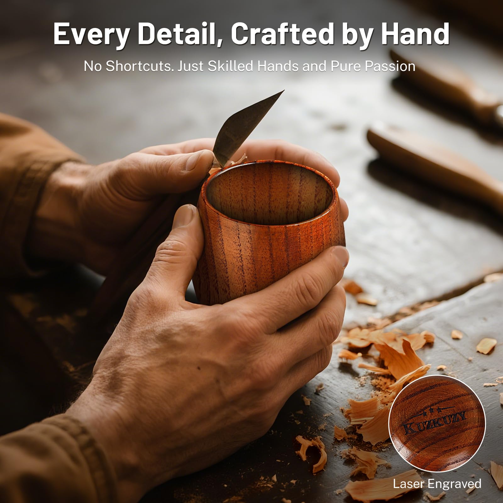 Copa KUZKUZY whisky estilo clasico de madera, toque rustico