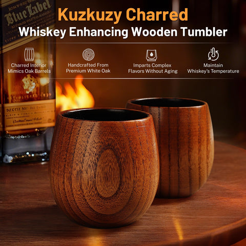 Vaso KUZKUZY whisky madera carbonizada, agarre ergonomico para uso diario
