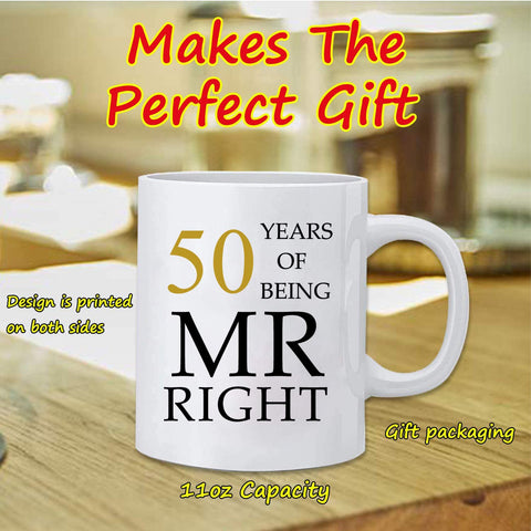 Taza 50 aniversario con impresión doble cara, regalo práctico.