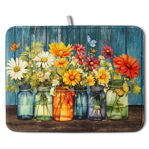 Kwlegh Daisy tapete secaplatos, diseño floral vintage, para encimera limpia y secado rápido