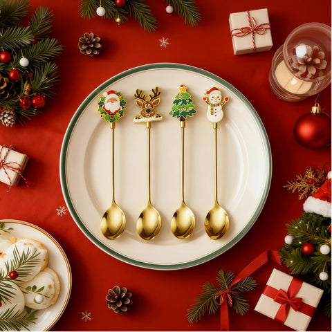Kwlyon cucharas con diseño emboss dorado, toque festivo para mesa