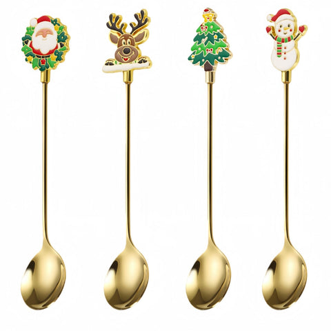Kwlyon set de cucharas para cafe-te, enfoque navidad Santa Claus, práctico para identificar bebidas