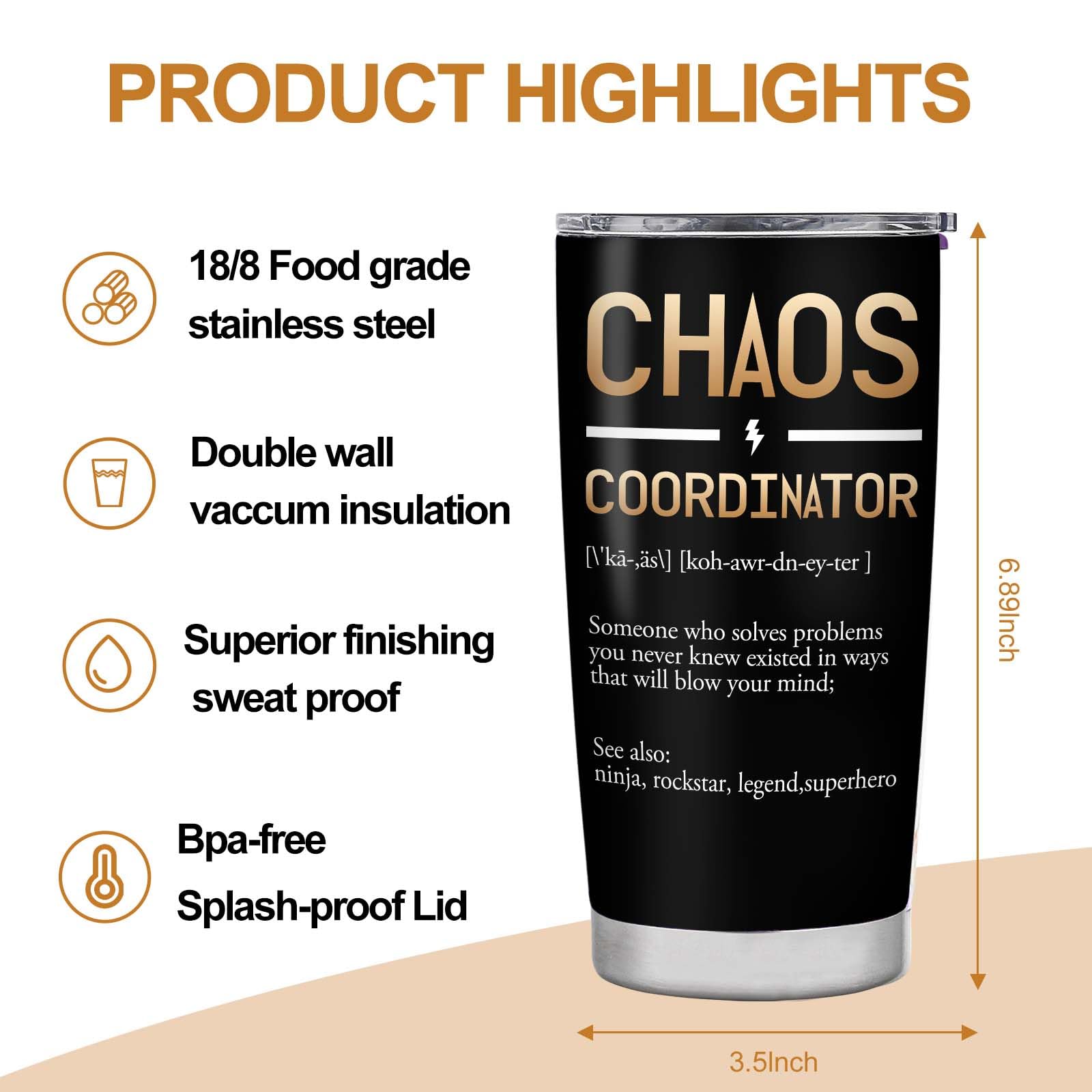 Kwsnatel Vaso térmico Chaos Coordinator interior de acero inoxidable 304.