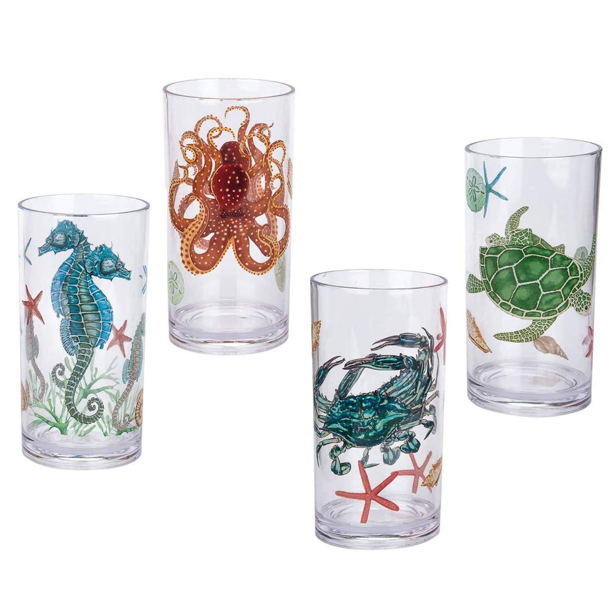 KX-WARE Sea Ocean Life, vasos de 20 onzas, set de 4 multicolor, aptos para lavavajillas.