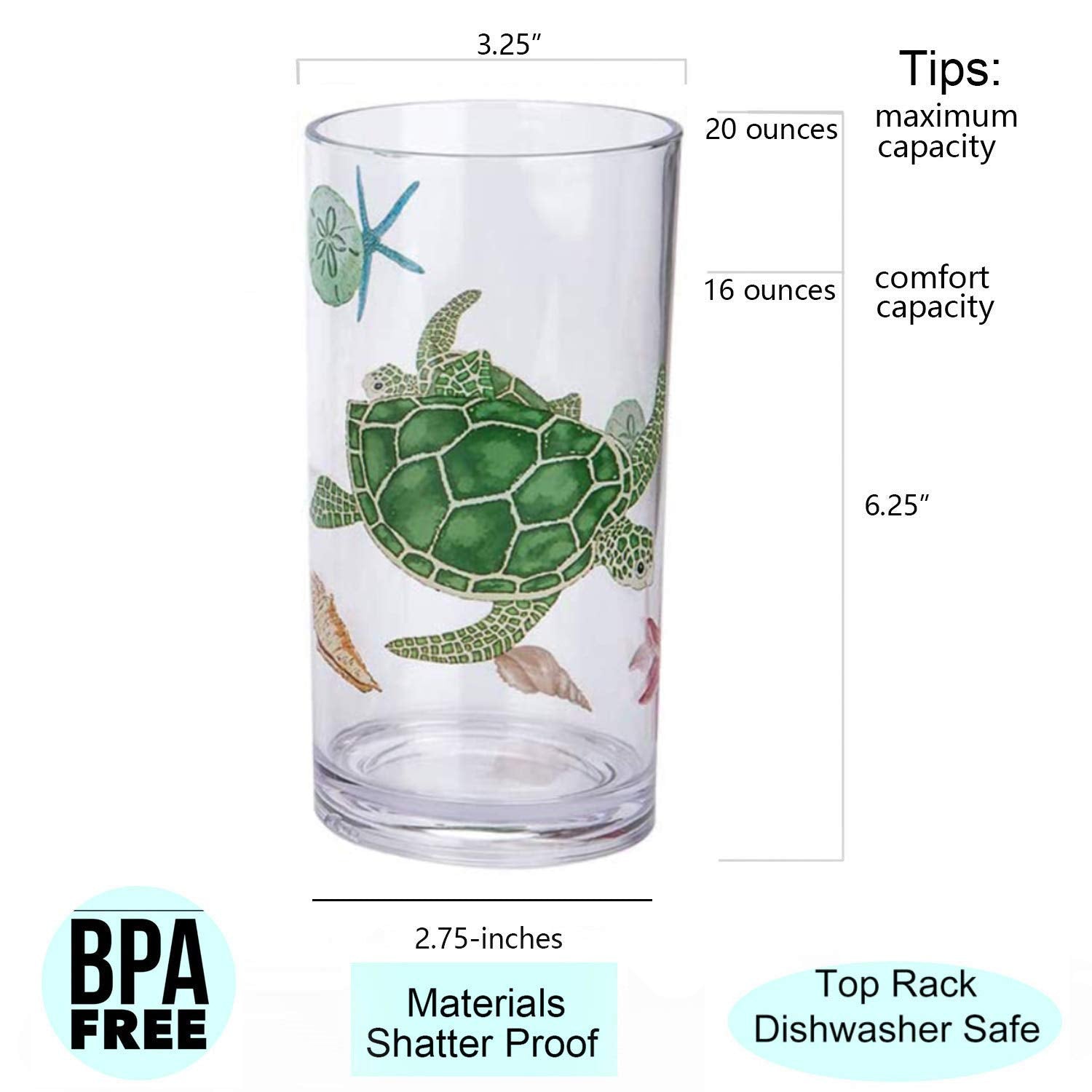 KX-WARE Sea Ocean Life, vaso plástico con claridad cristalina para bebidas diarias.