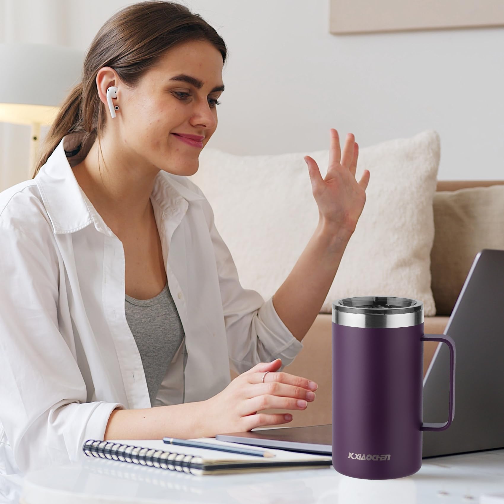 KXIAOCHEN 20oz taza con tapa deslizable gris para beber cómodamente