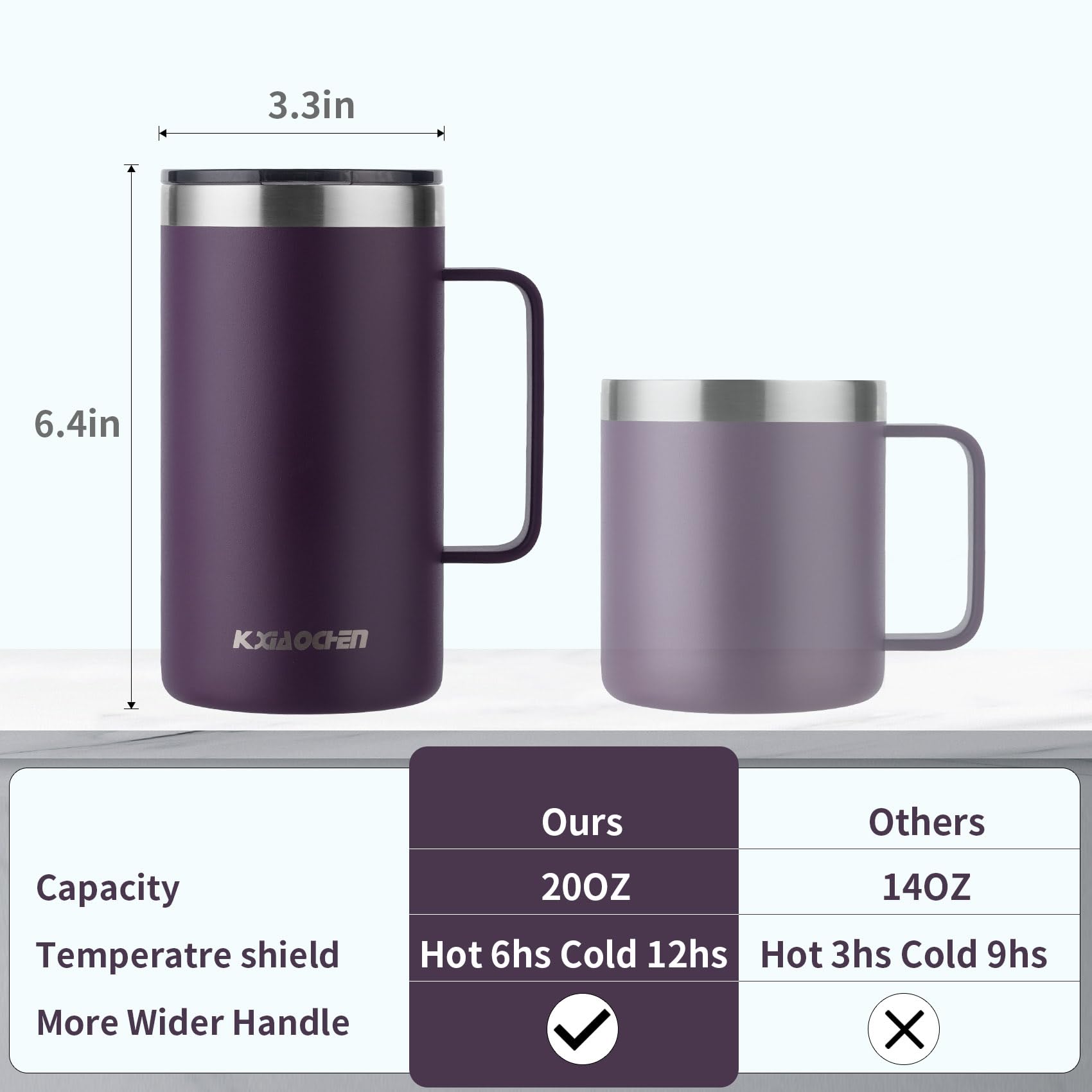 KXIAOCHEN taza de doble pared mantiene bebidas frías o calientes sin condensación
