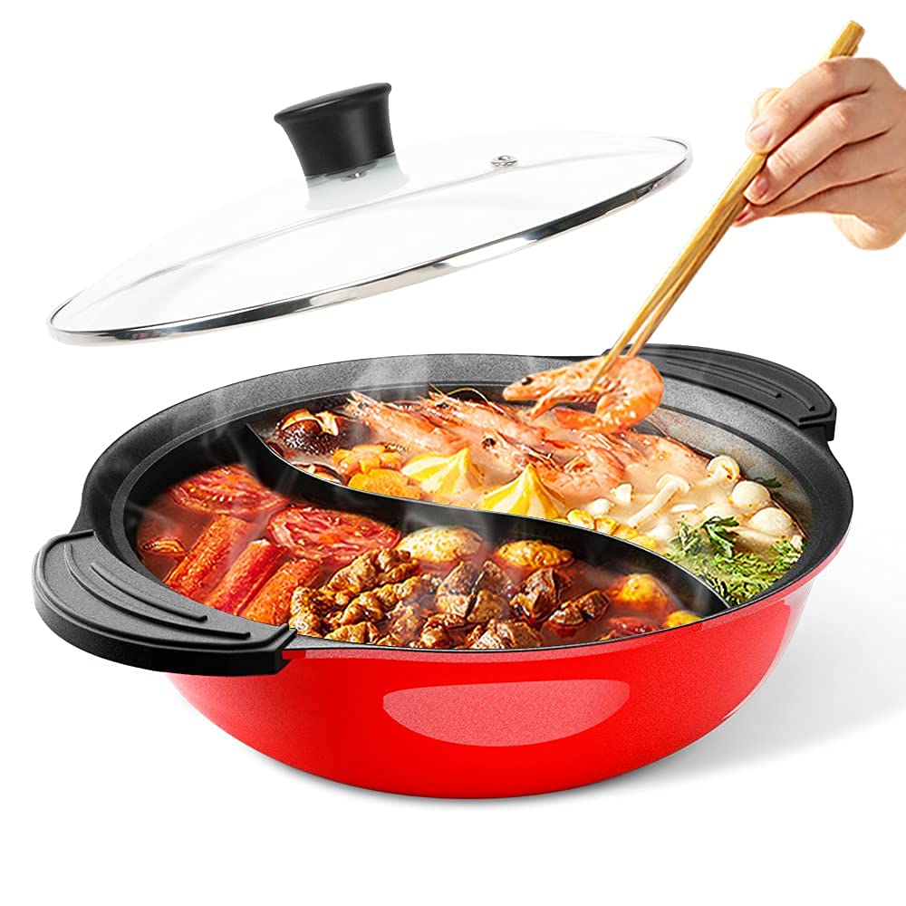 Kxuhivc olla shabu con divisor para inducción, doble sabor