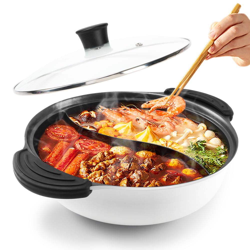 kxuhivc olla shabu shabu con divisor inducción, facilita dos sabores sin mezclar olores