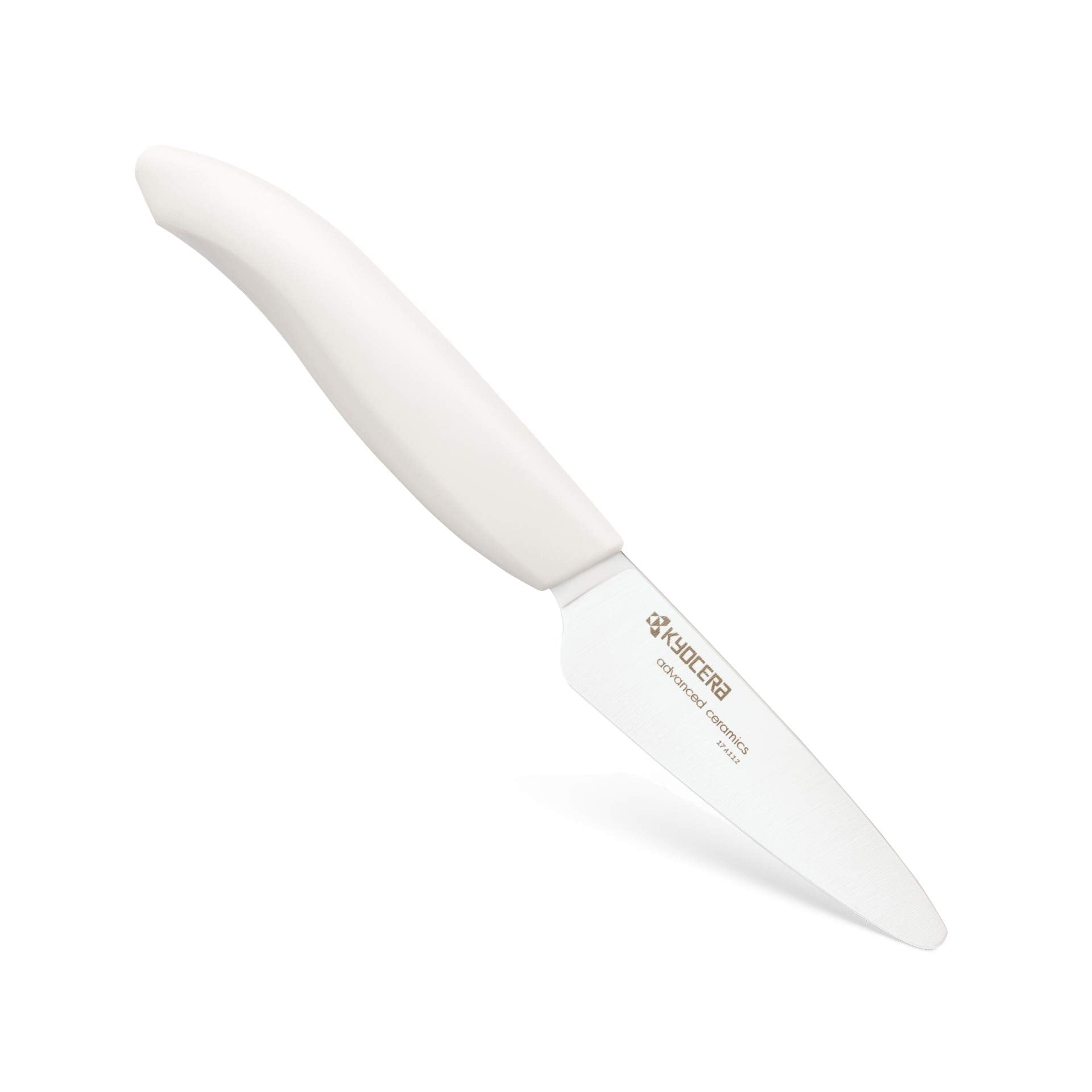 Cuchillo pelador Kyocera Revolution de 3 pulgadas con mango blanco para pelar frutas con precisión