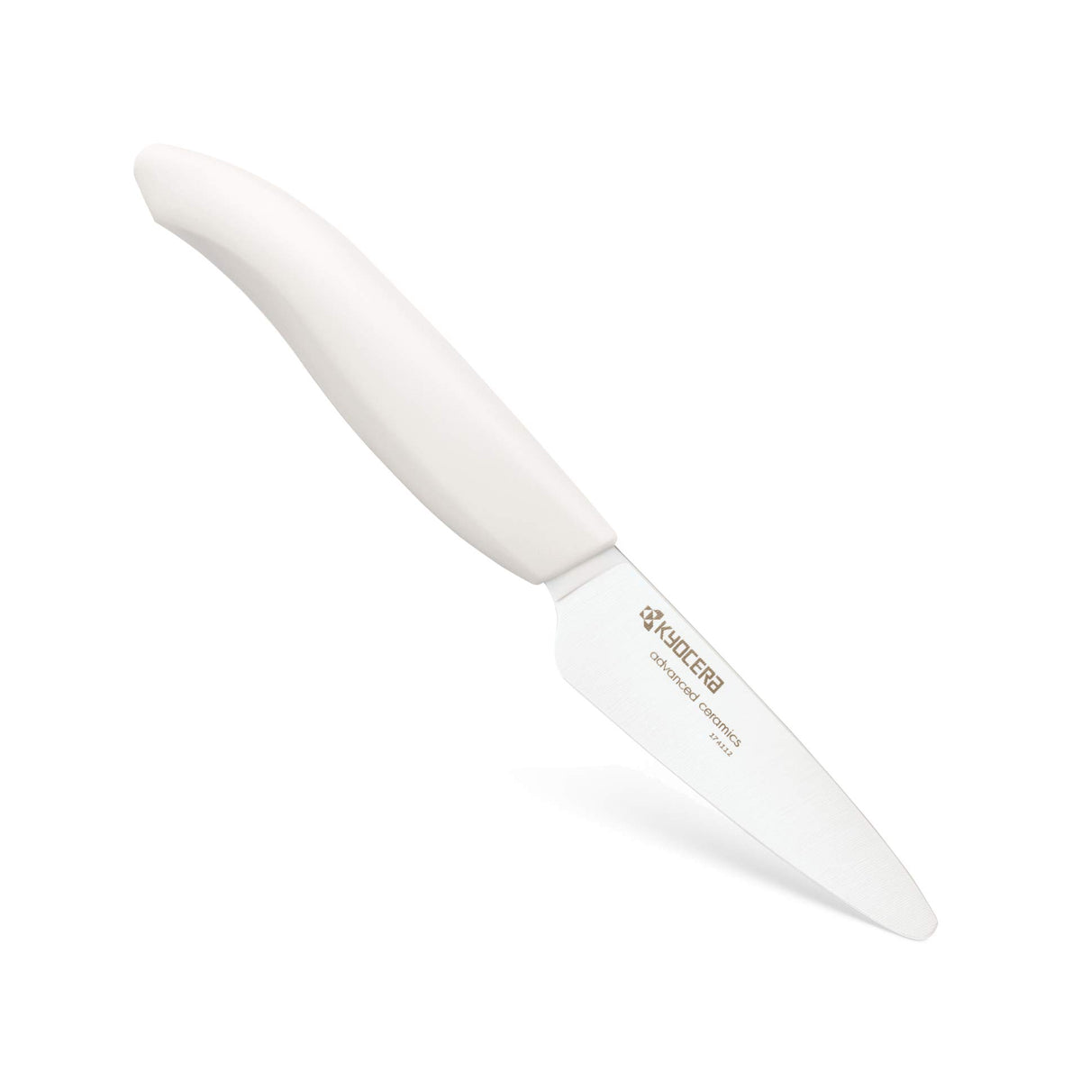 Cuchillo pelador Kyocera Revolution de 3 pulgadas con mango blanco para pelar frutas con precisión