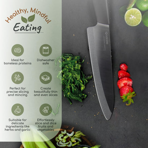 Kyocera Revolution, corte preciso de frutas y verduras gracias a la hoja de zirconia.