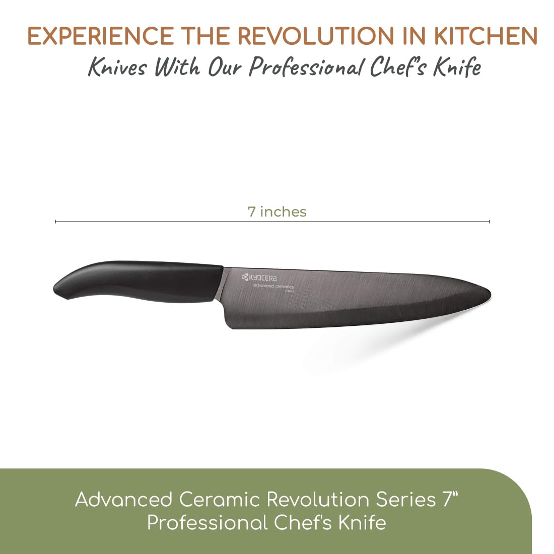 Cuchillo Kyocera Revolution con mango ergonómico para cortar frutas con comodidad.