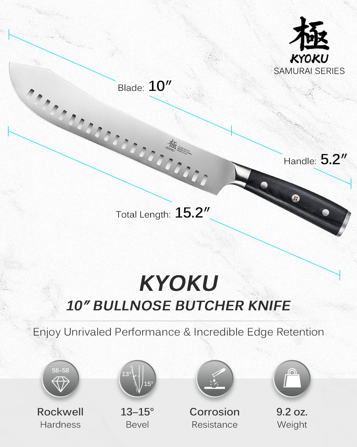 KYOKU cuchillo carnicero diez pulgadas cortes certeros en carne