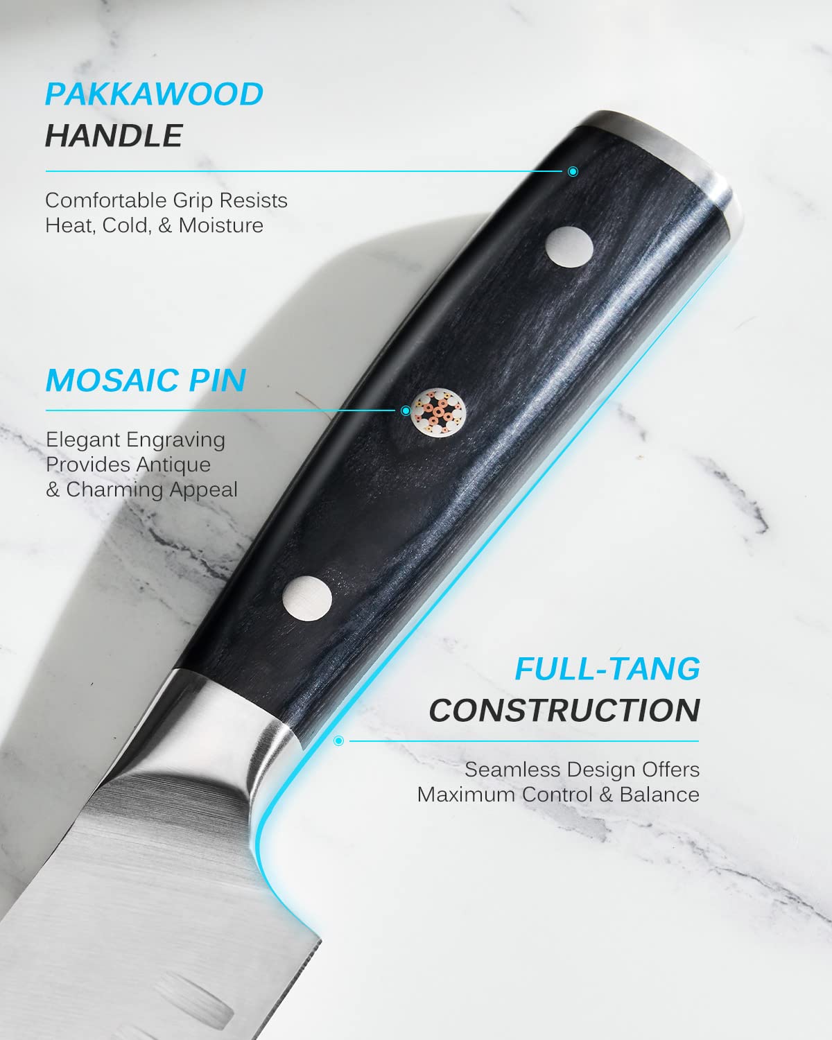 KYOKU cuchillo carnicero diez pulgadas detalle mosaico en el mango