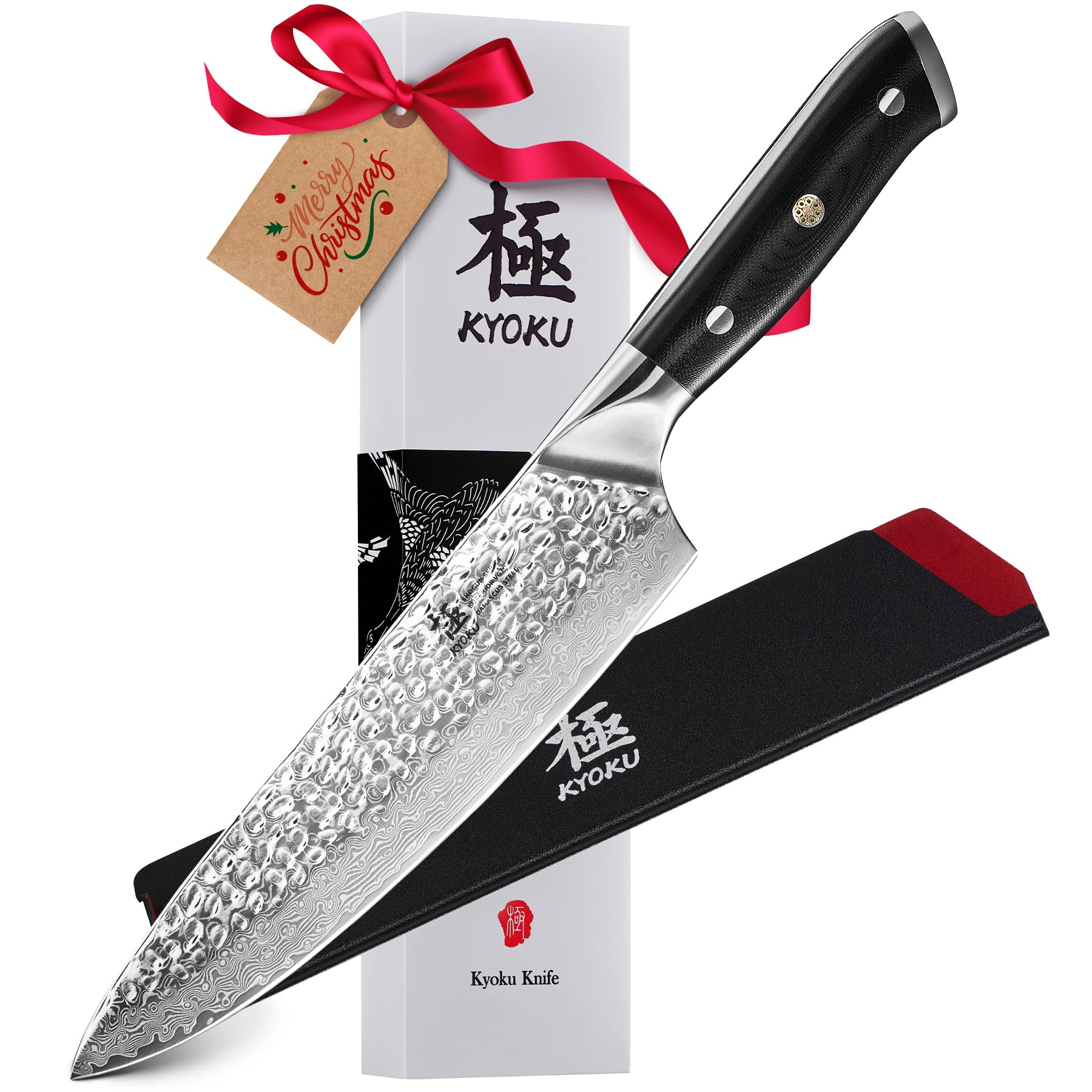KYOKU Cuchillo de Chef 8 pulgadas con hoja damascada para cortes precisos.