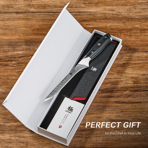 KYOKU cuchillo deshuesar con funda y estuche para transporte seguro.