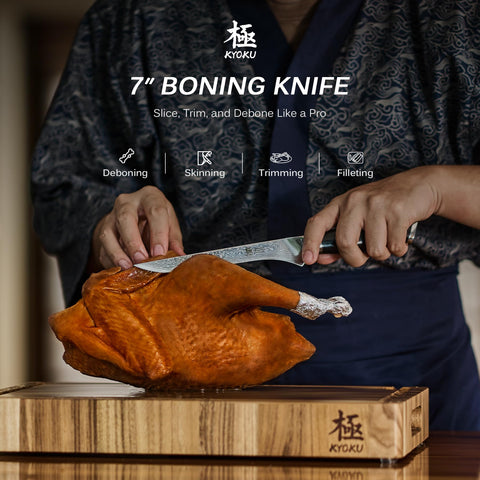 KYOKU cuchillo deshuesar 7 pulgadas, mango G10 ergonómico para uso prolongado en cocina.