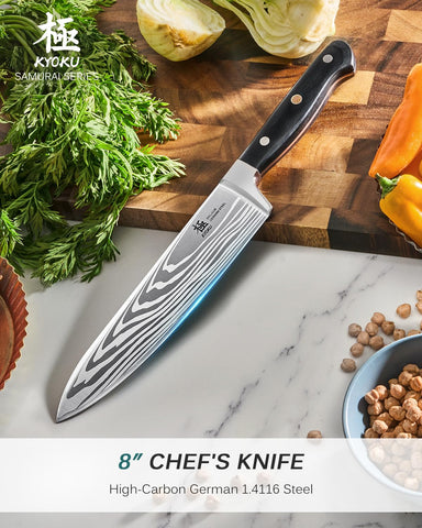 KYOKU cuchillo japonés con mango pakkawood ergonómico para agarre cómodo.