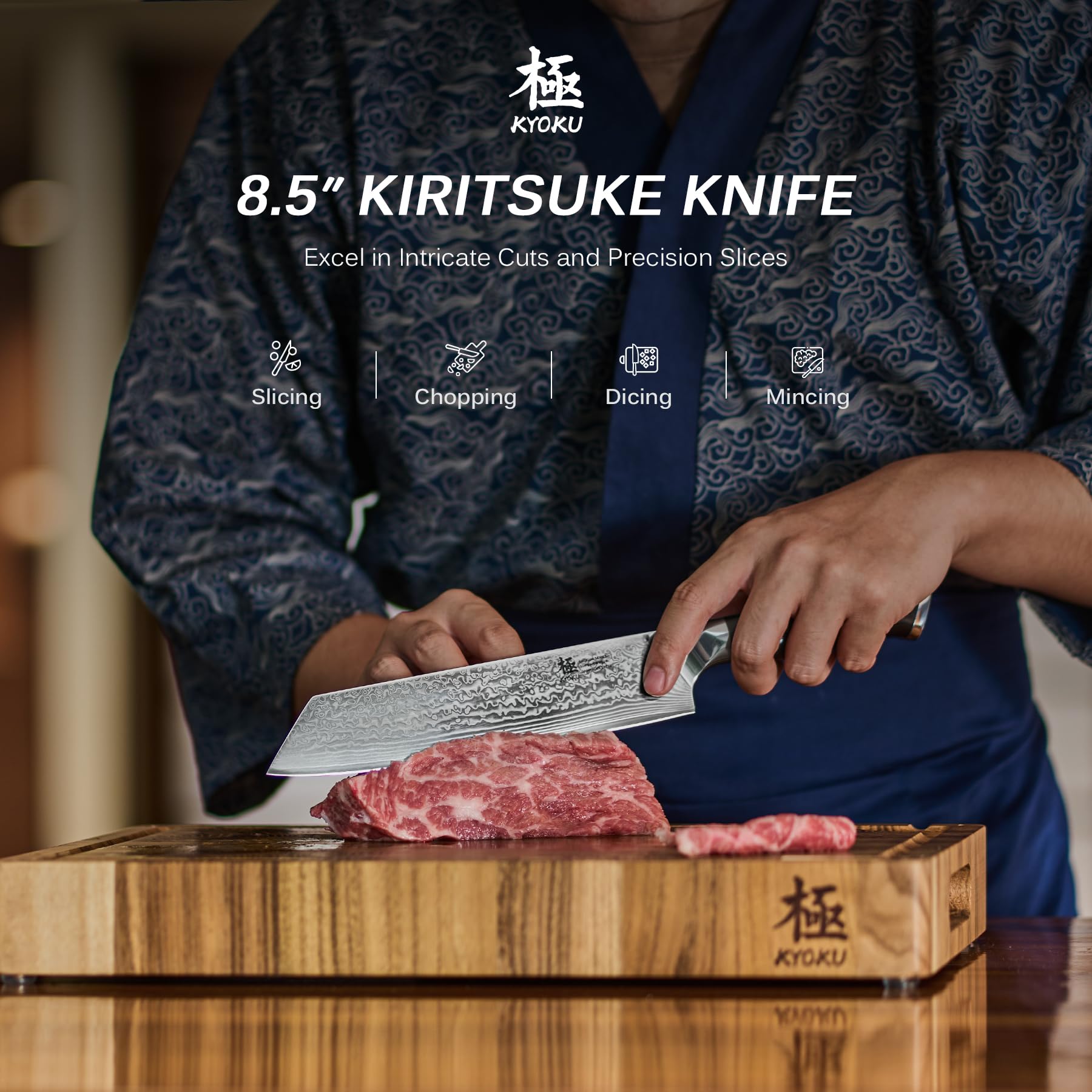 KYOKU Kiritsuke 8,5 pulgadas, mango fibra cómodo.