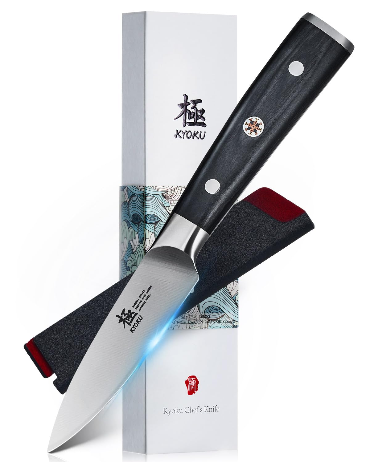 KYOKU cuchillo pelador de 3-5 pulgadas con mango pakkawood para pelar frutas