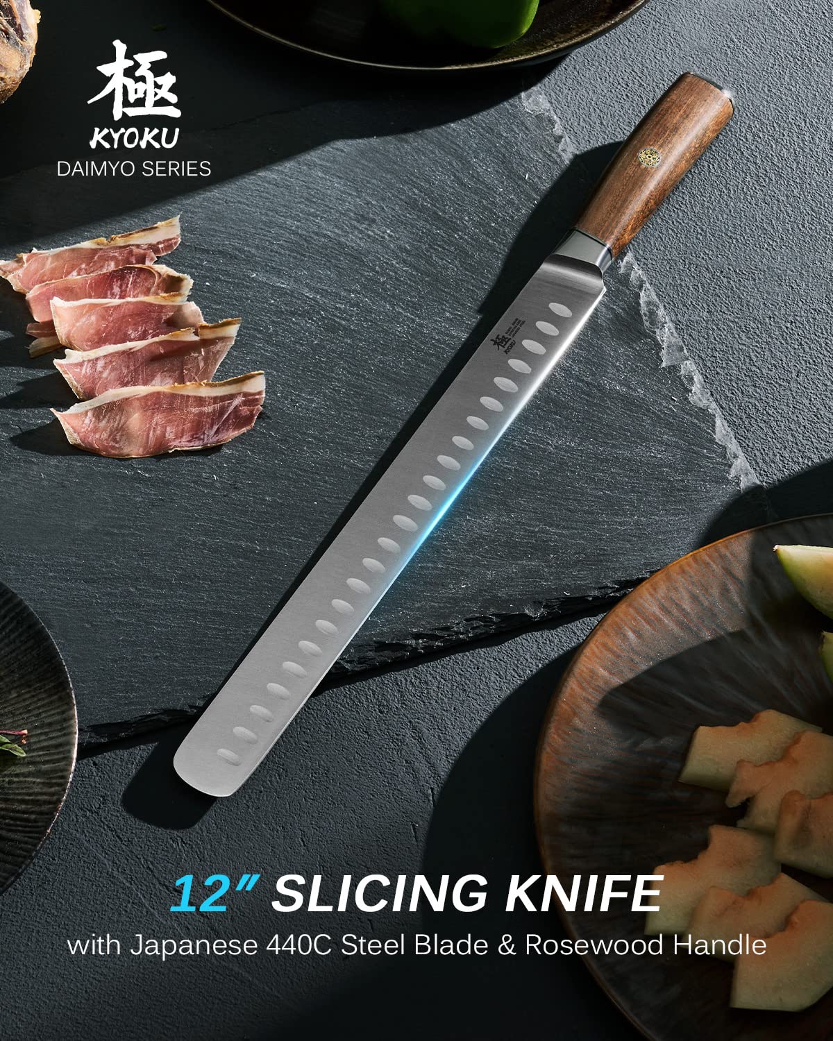 KYOKU Daimyo cuchillo con mango de madera rosa para agarre cómodo