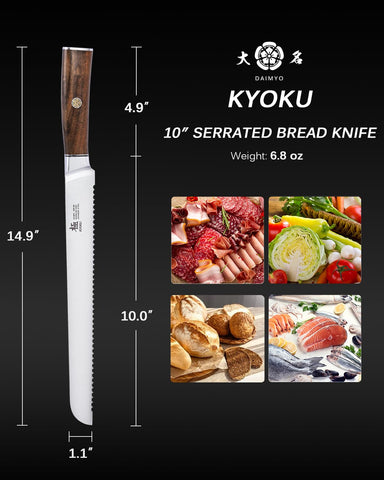 Corte preciso con el KYOKU Daimyo Cuchillo de Pan 10 pulgadas