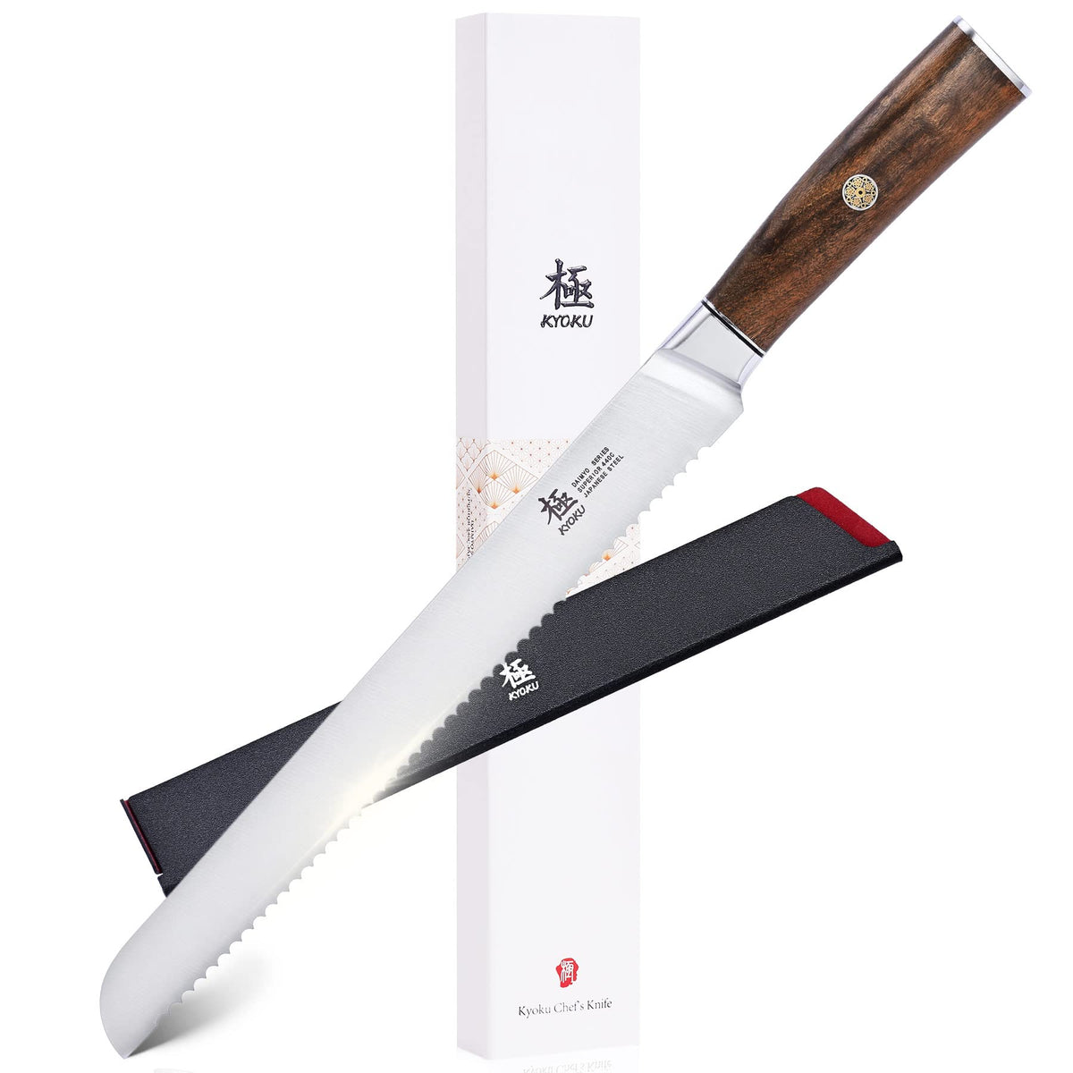 KYOKU Daimyo cuchillo de pan 10 pulgadas hoja serrada 440C para cortes precisos