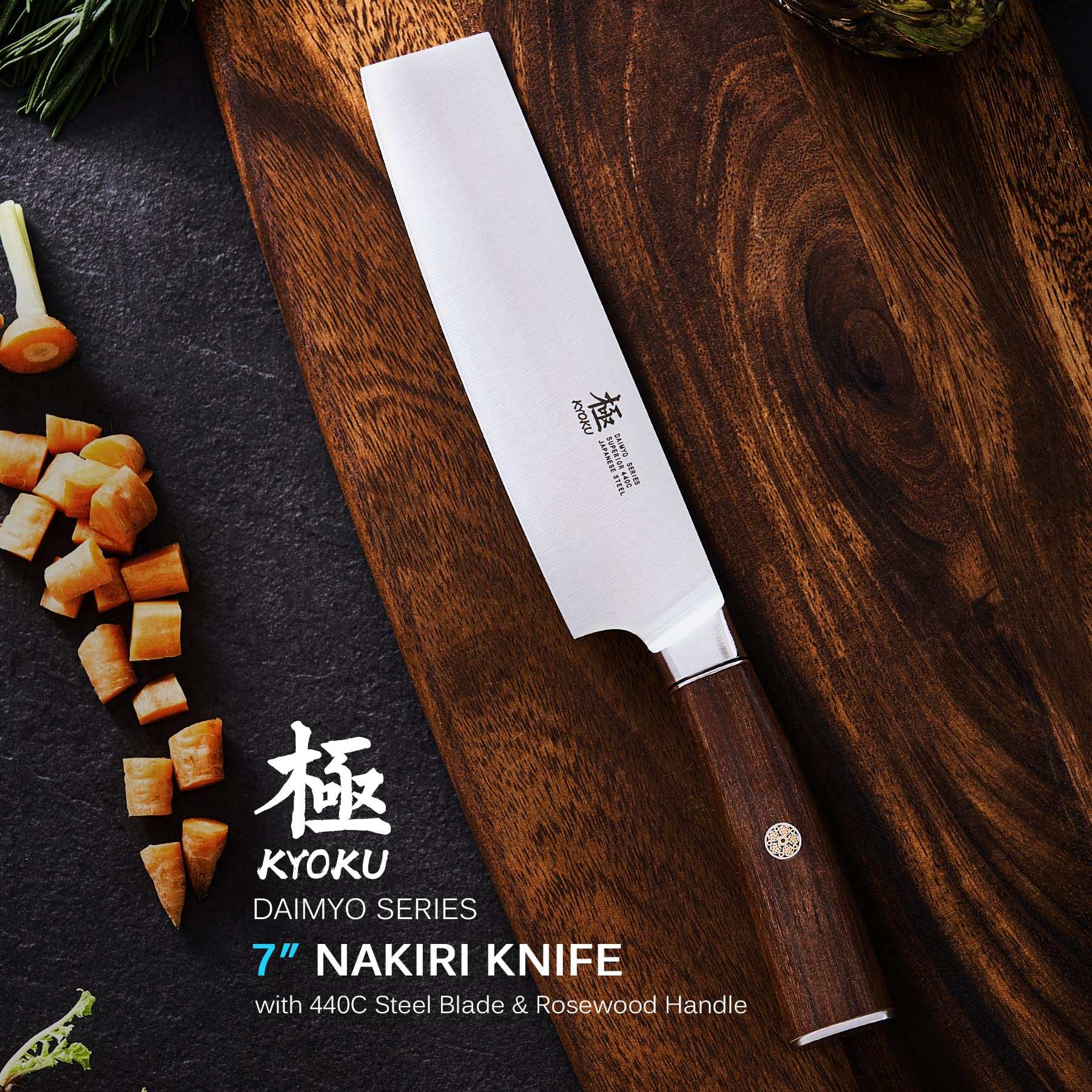 KYOKU Nakiri Daimyo 7 pulgadas, mango de palisandro ergonómico para control