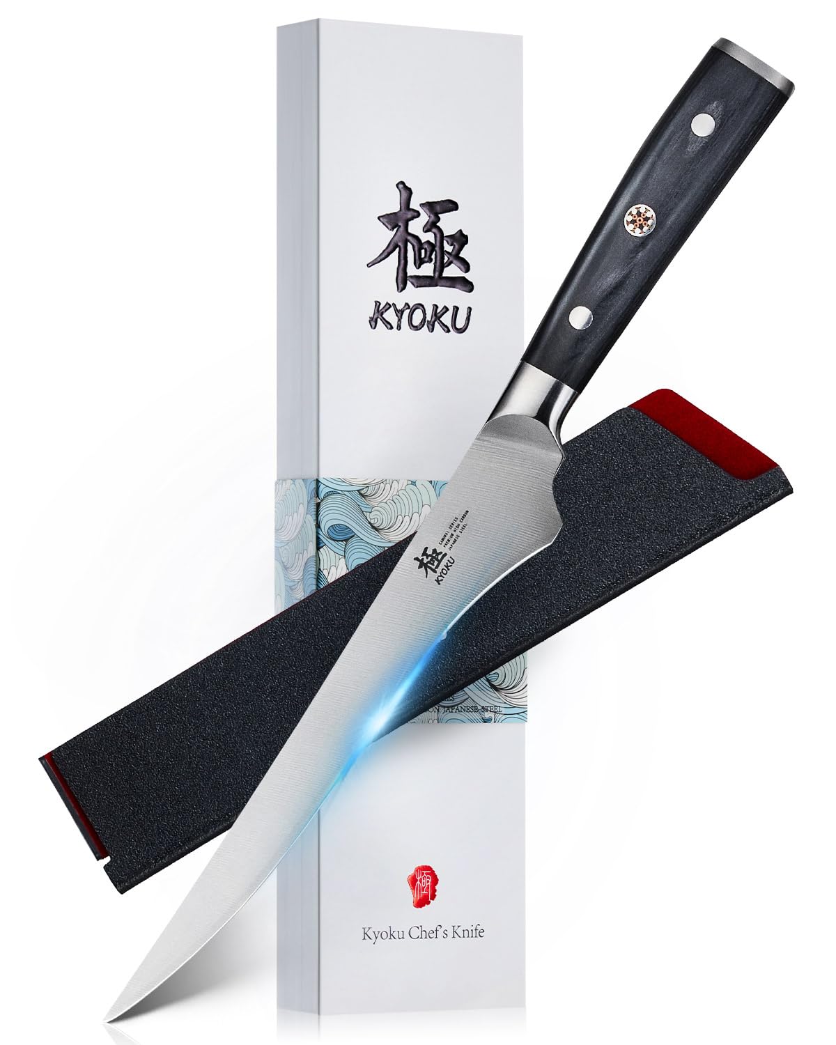 KYOKU cuchillo deshuesador de 6.5 pulgadas, filo curvo para separar carne de huesos.