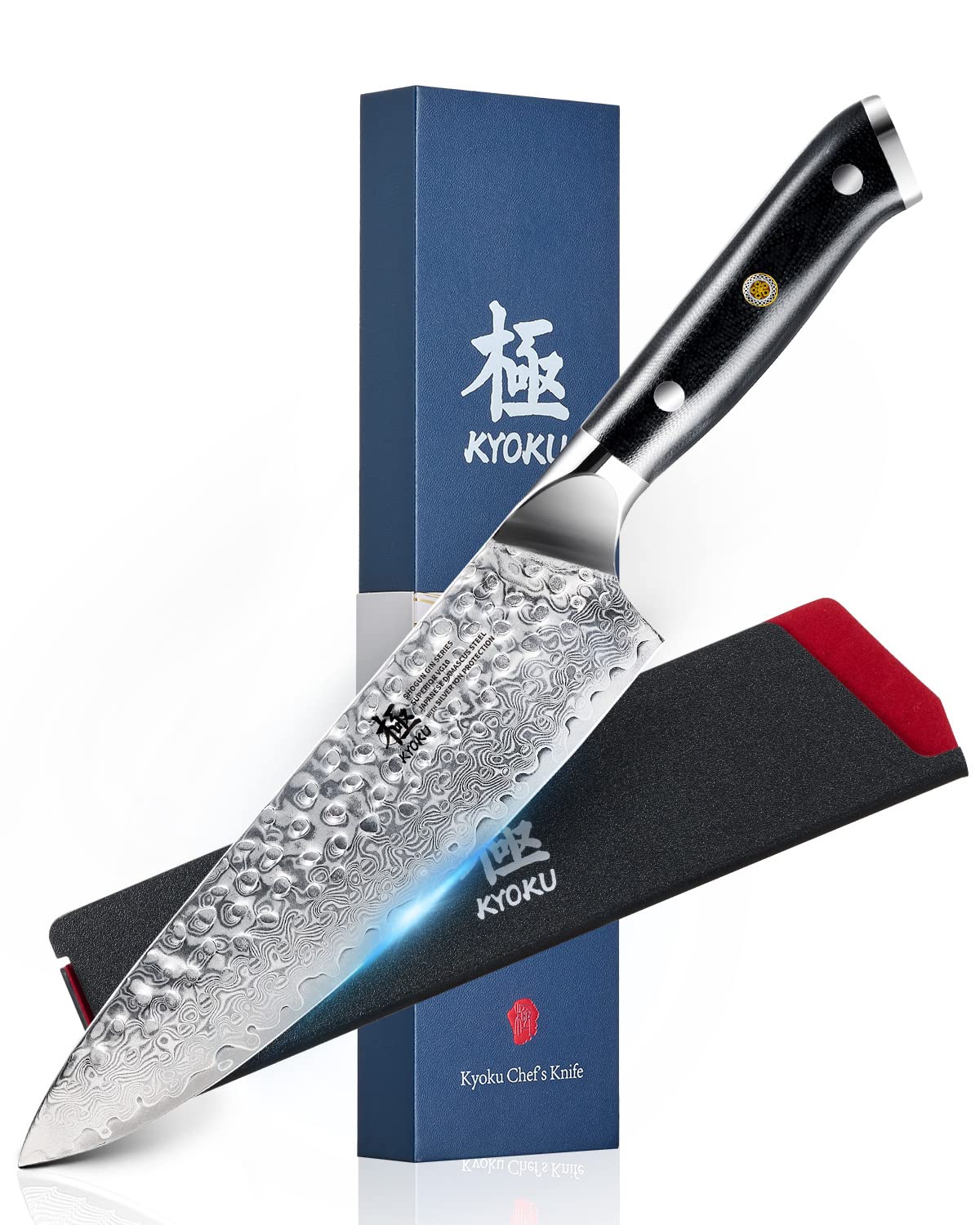 KYOKU Gin Series cuchillo chef 8 pulgadas hoja damasco VG10 para cortes precisos